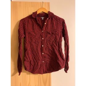 Aerie Red Plaid Button Down Shirt